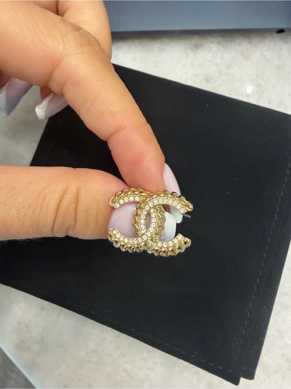 CHANEL Gold Interlocking CC Crystal-Accented Earrings